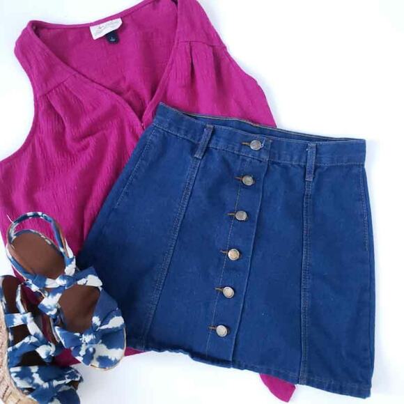 A-line Denim Skirt Button Front Mini Blue Jean Estimated Size XXS - Picture 1 of 5